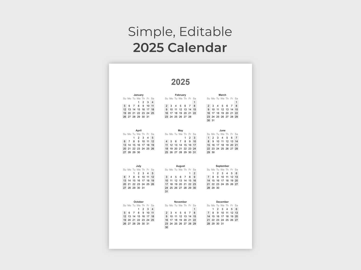 2025 Calendar