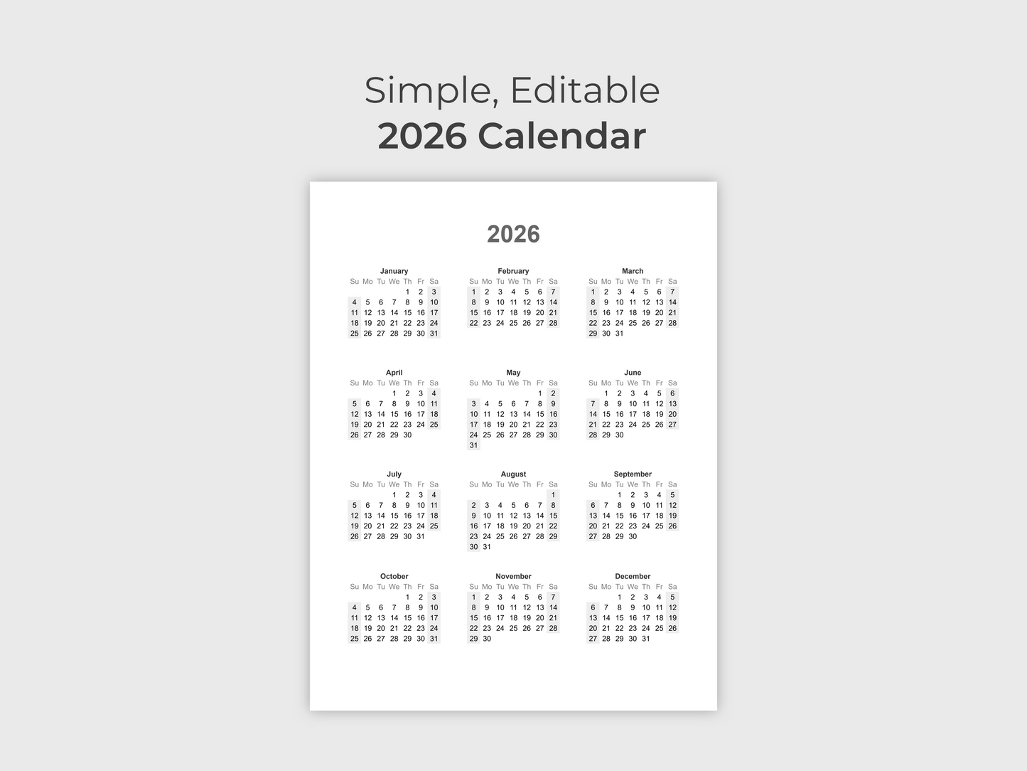 2026 Calendar